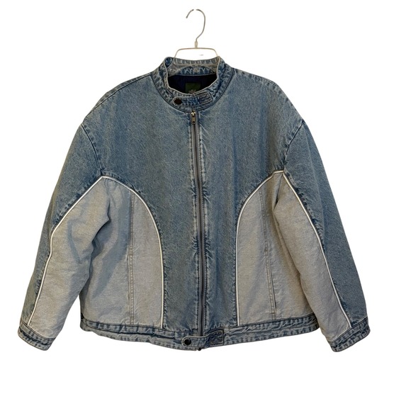 Wild Fable Womens Denim Jacket Blue Contrast Panels Full Zip Size XXL NWT - Picture 8 of 8